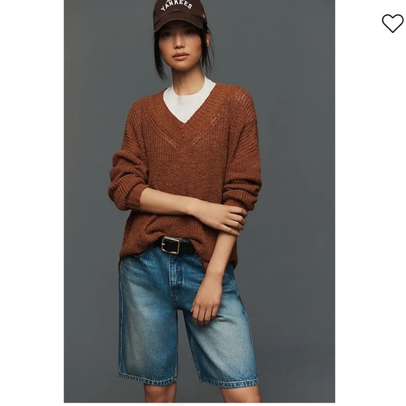 NWT Anthropologie PILCRO Slouchy V-Neck Sweater - Brown size small - Picture 2 of 11